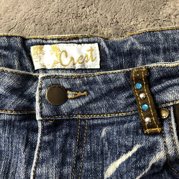 VTG Y2K Butterfly Embroidered Studded High Rise Flare Jeans Sz 14 Hippie Boho - Picture 5 of 12